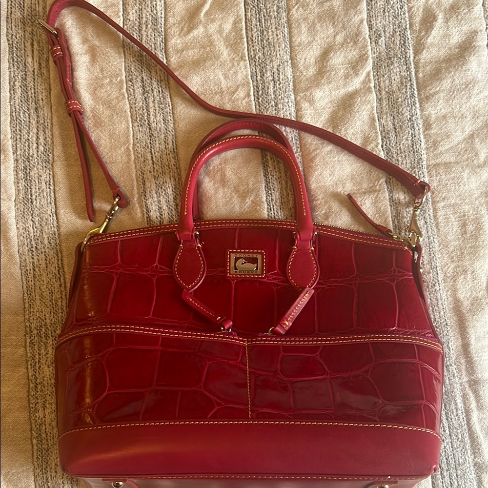 Dooney & Bourke Red Leather Satchel with Croc Texture